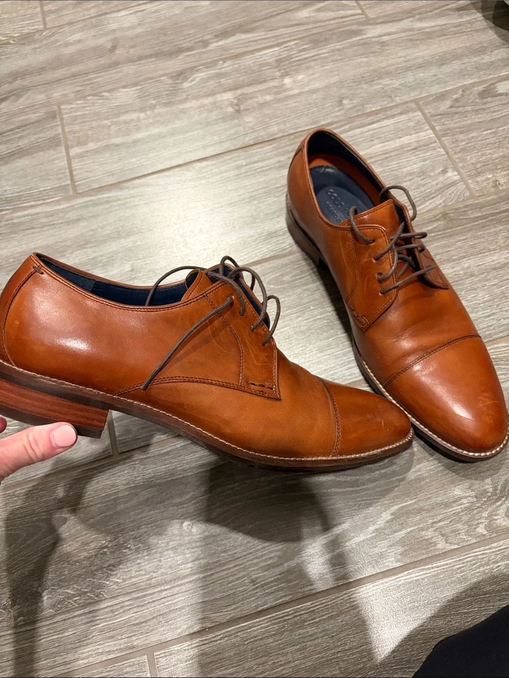 Cole Haan  Tan Leather Cap-Toe Derby Shoes